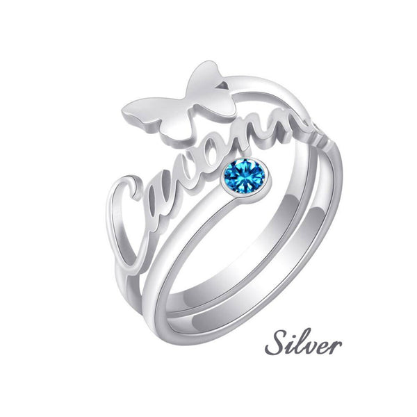 Butteryfly Name Ring with Birthstone HNS Studio Canada 