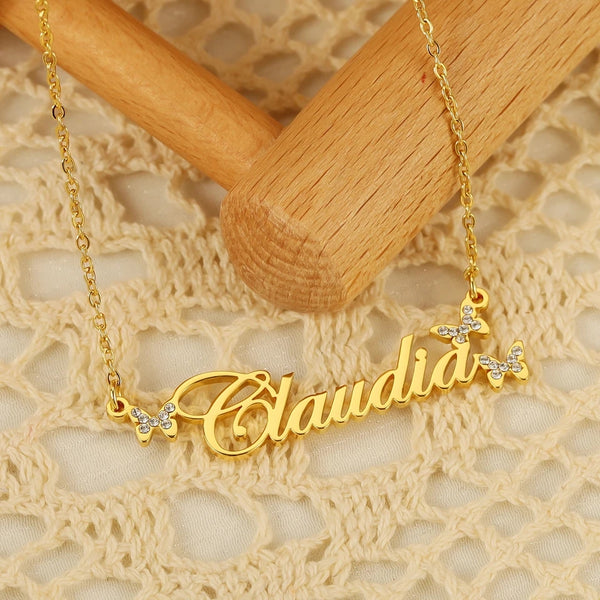 Custom Name Necklace with Bling Butterfly