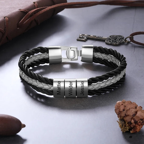 Men's Bracelet with Name Beads HNS Studio Canada 