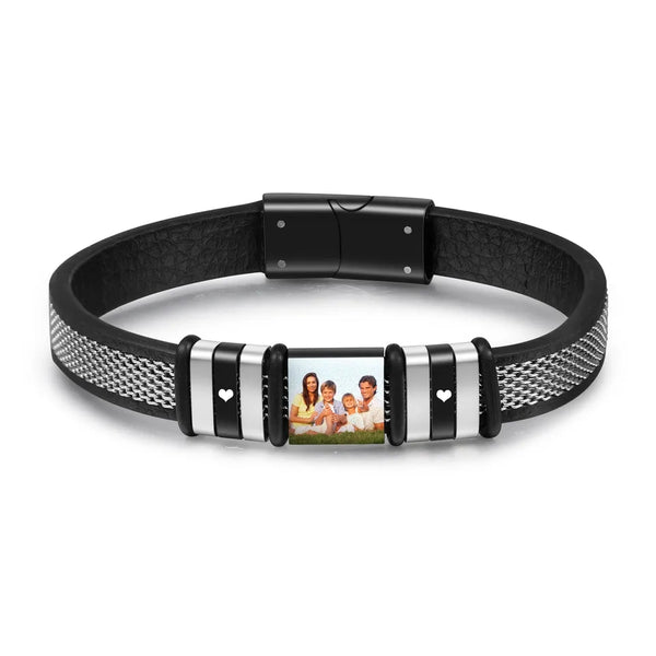 Engraved Photo and Names Bracelet for Men Stainless Steel HNS Studio Canada 