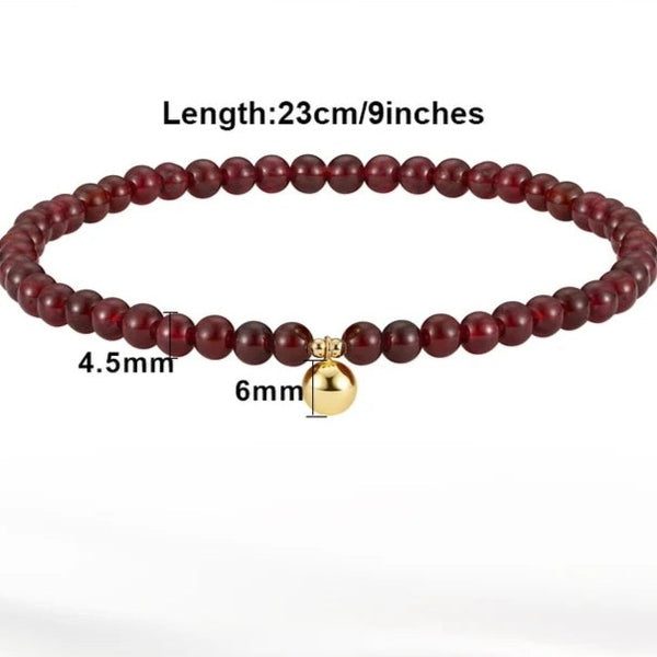 Garnet Beaded Anklet Sterling Silver