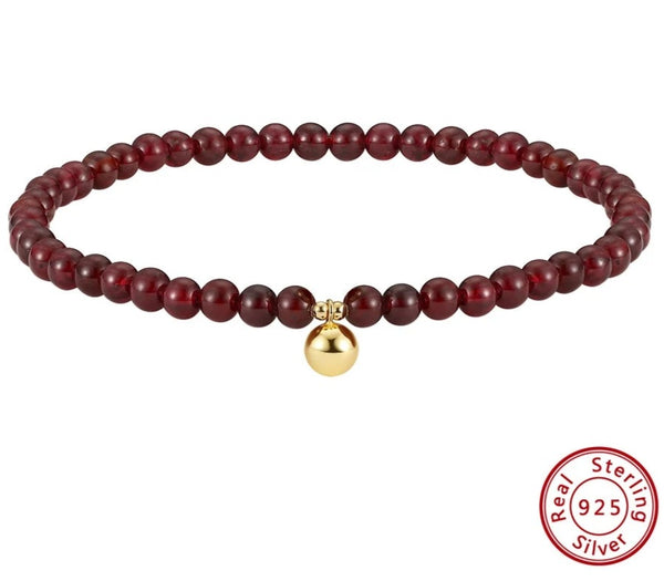 Garnet Beaded Anklet Sterling Silver