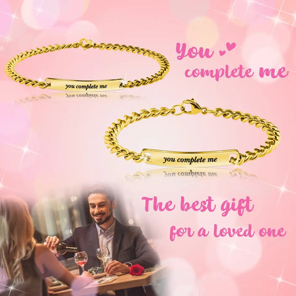 Personalized Engraved Couples Matching Bracelets Stainless Steel-Gold HNS Studio Canada 