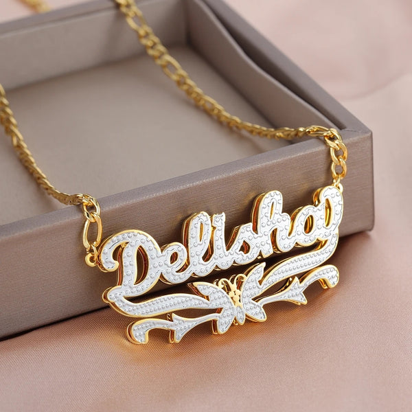 Butterfly Name Necklace With Figaro Chain
