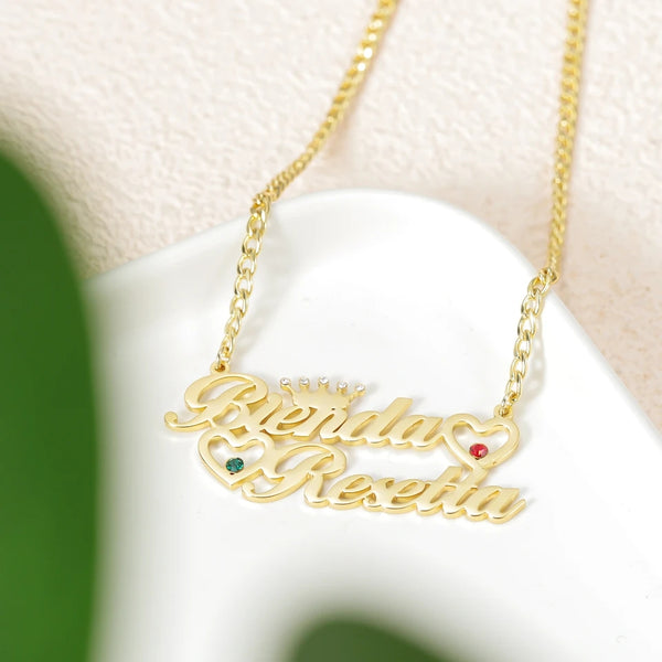 Personalized Necklace with Two Names and Birthstones
