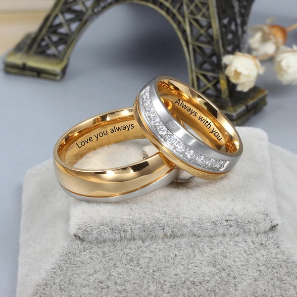 Matching promise ring set for couples with engraving HNS Studio Canada 
