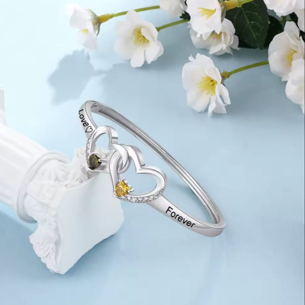 Custom Two Names Birthstone Bangle HNS Studio Canada 