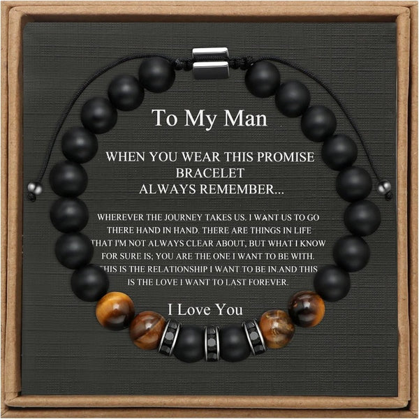 Black Onyx & Tiger Eye Natural Stone Adjustable Bracelet – Gifts for Men