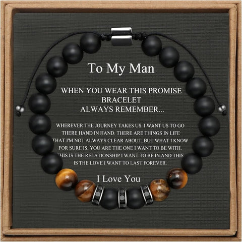 Black Onyx & Tiger Eye Natural Stone Adjustable Bracelet – Gifts for Men