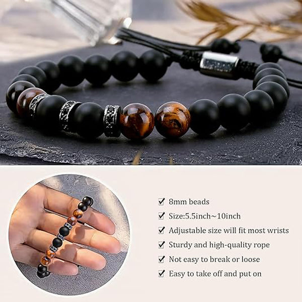 Black Onyx & Tiger Eye Natural Stone Adjustable Bracelet – Gifts for Men