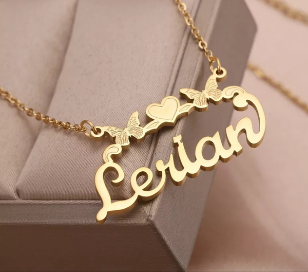 Personalized Butterfly Name Necklace with Heart