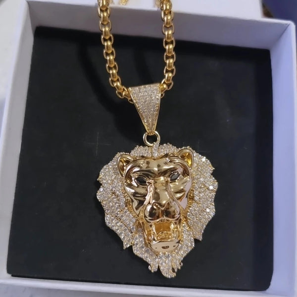 Lion Head Pendant Bling Out Necklace- Large Size HNS Studio Canada 