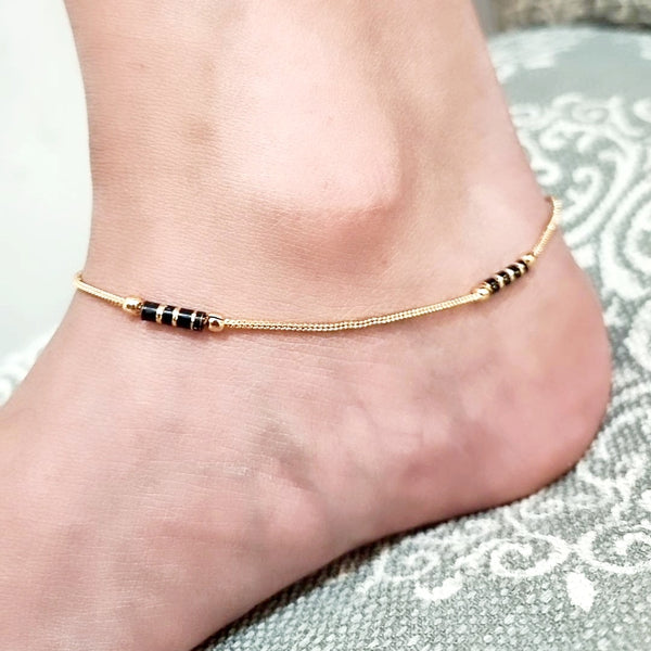 Gold Filled Anklet with Black Beads HNS Studio Canada 