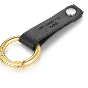 Personalized Leather keychain-Gold Ring
