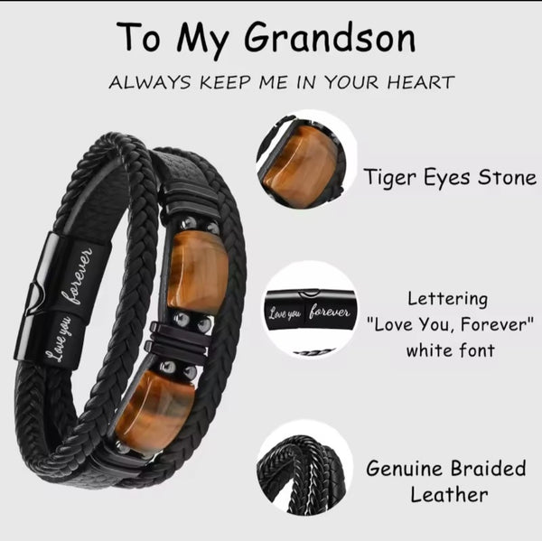 To My Grandson Never Forget How Much I Love You Braided Bracelet HNS Studio