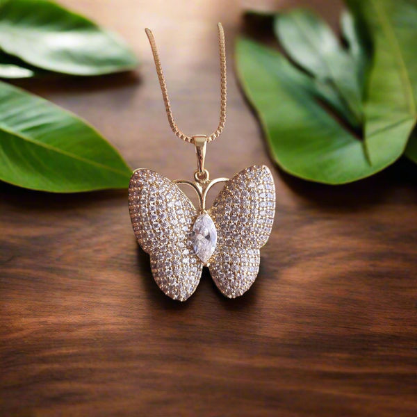 Elegant Gold-Plated Butterfly Pendant Necklace – A Touch of Grace