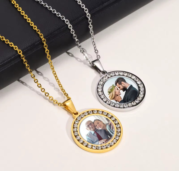 Personalized Photo Necklace with Message | Custom Engraved Pendant – HNS Studio