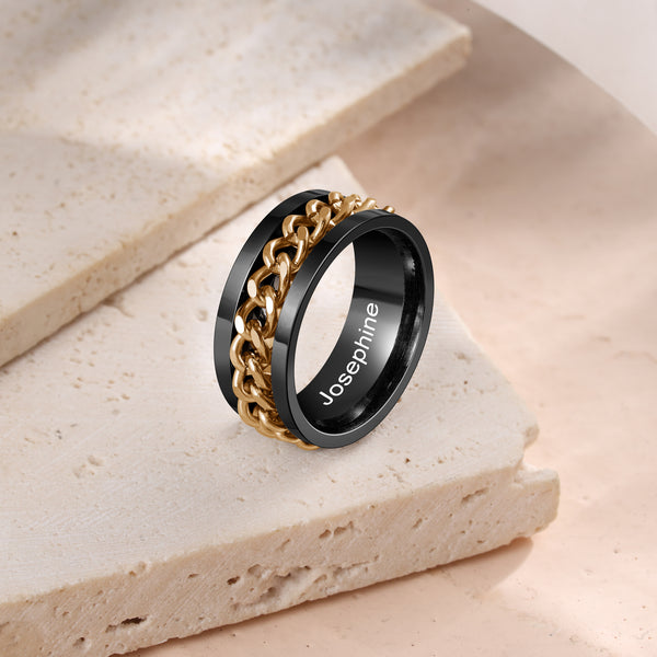 Stainless Steel Chain Spinner Ring-Engraved Promise Ring