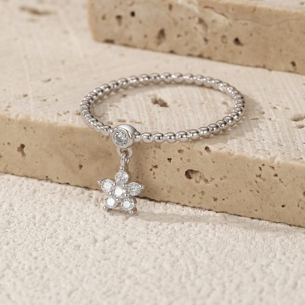 Sterling Silver Flower Charm Ring-S925