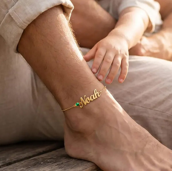 Personalized Name Anklet with Birthstone