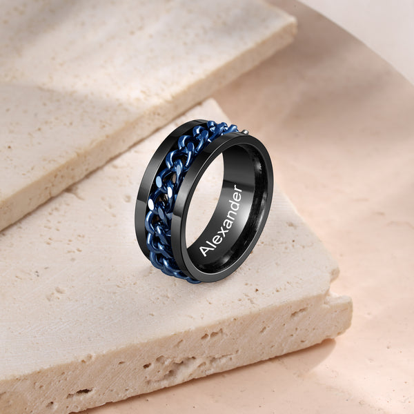 Stainless Steel Chain Spinner Ring-Engraved Promise Ring