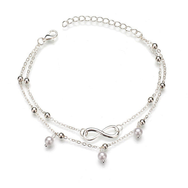 Pearl Infinity Double Layer Anklet – Gold & Silver