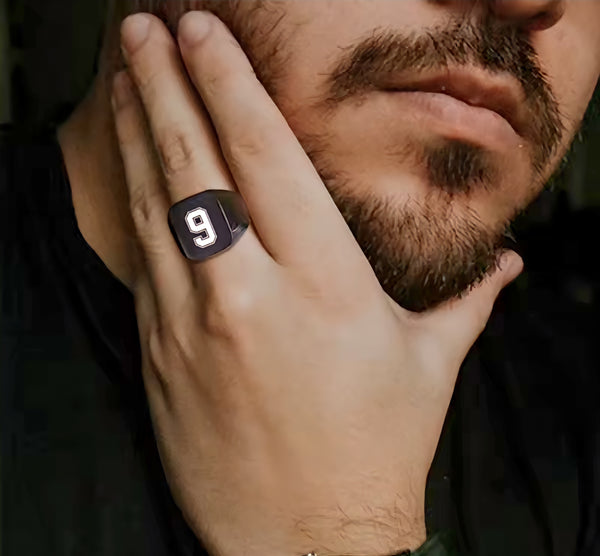personalized number ring, football fan ring, custom jersey number ring, signet ring stainless steel, engraved sports ring, football jewelry gift, mens signet ring
