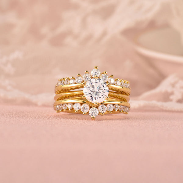Women's Wedding Ring Set – 1.8 Carat Simulated Diamond, 14K Gold Plated