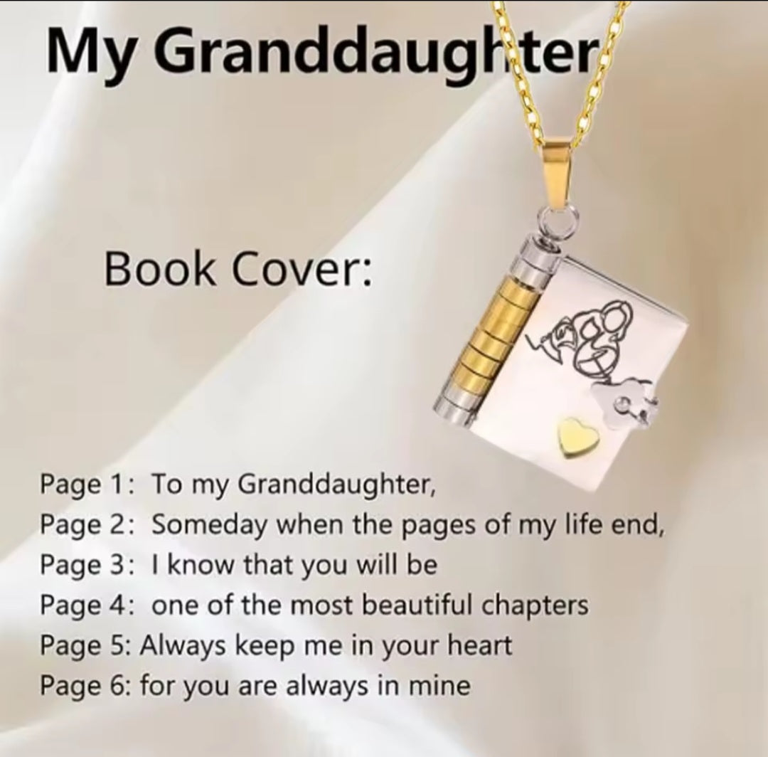 Custom Book Necklace – Personalized Mini Book Pendant Gift for Granddaughter