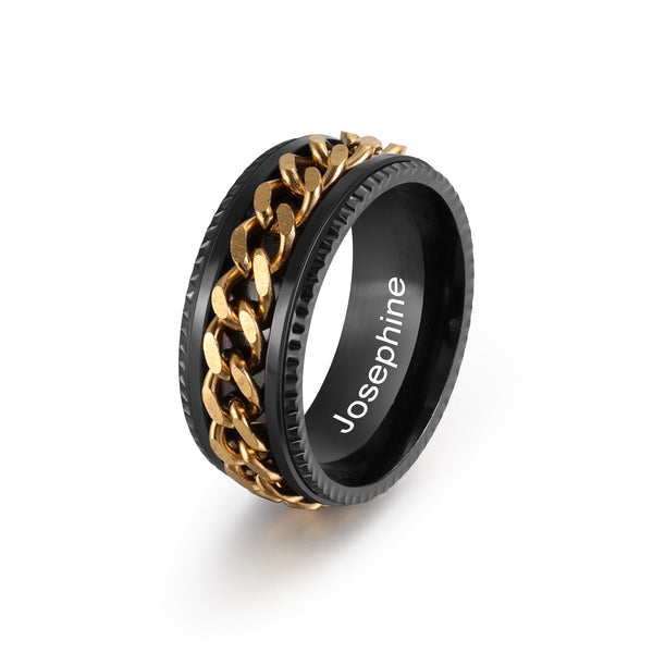Stainless Steel Chain Spinner Ring-Engraved Promise Ring