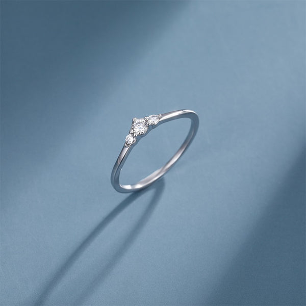 Three Stone Moissanite Thin Band Ring – 925 Sterling Silver Diamond Alternative Engagement Ring | HNS Studio