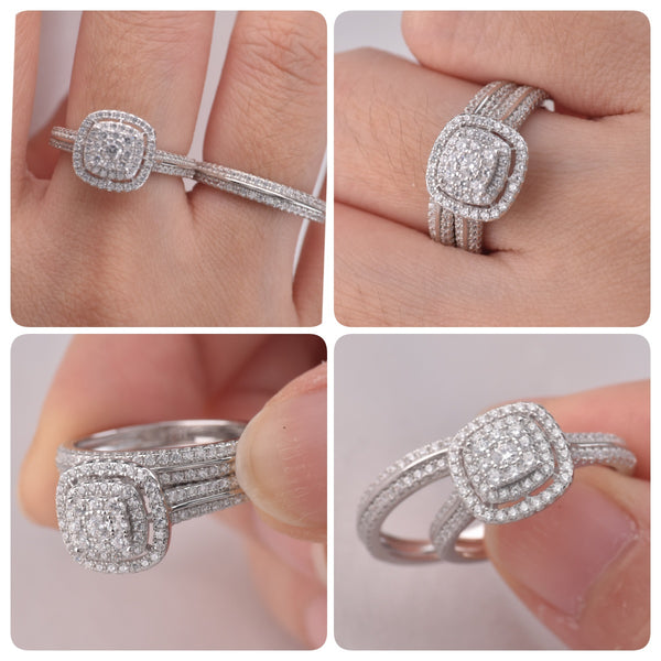 Princess Cut Sterling Silver Women’s Wedding Ring Set – Bridal Engagement Ring & Band