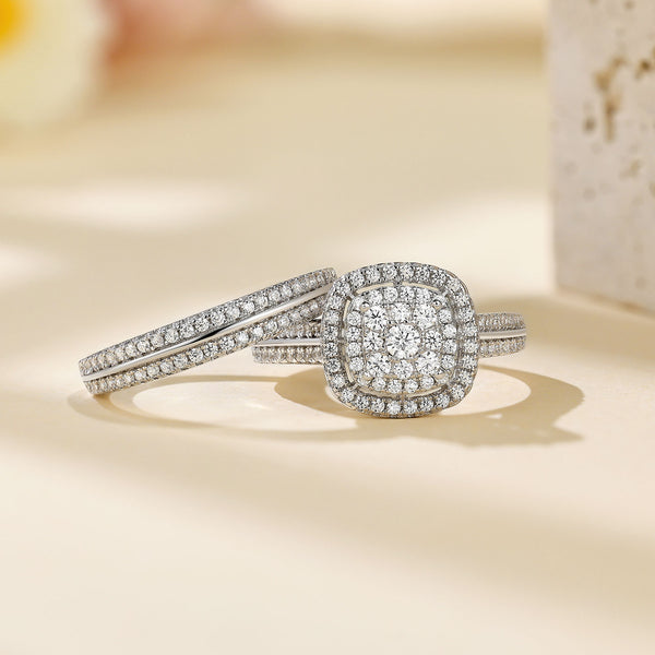 Princess Cut Sterling Silver Women’s Wedding Ring Set – Bridal Engagement Ring & Band