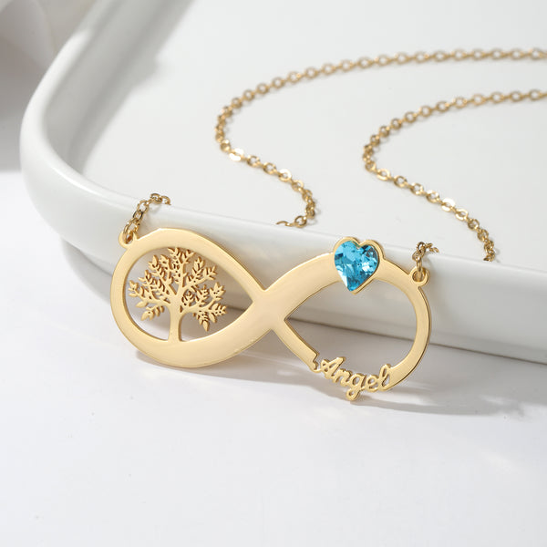 Personalized Infinity Necklace with Family Tree with Name and Birthstone