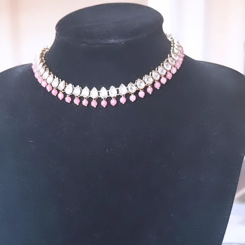 Ethnnic Choker With Champagne and Dark Pink Stones