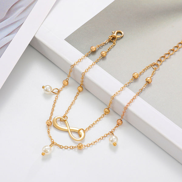 Pearl Infinity Double Layer Anklet – Gold & Silver