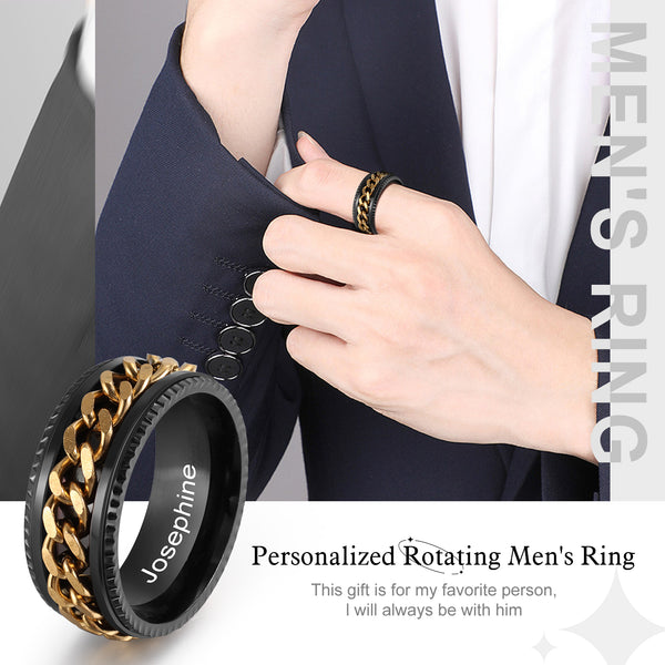 Stainless Steel Chain Spinner Ring-Engraved Promise Ring
