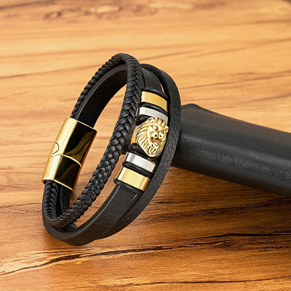 Lion Head Leather Bracelet for Son – Symbol of Strength & Power