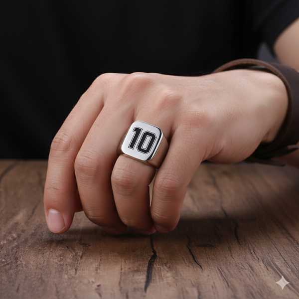 personalized number ring, football fan ring, custom jersey number ring, signet ring stainless steel, engraved sports ring, football jewelry gift, mens signet ring