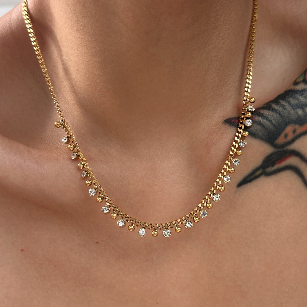 Gold Chain Necklace with Dainty Bead Accents