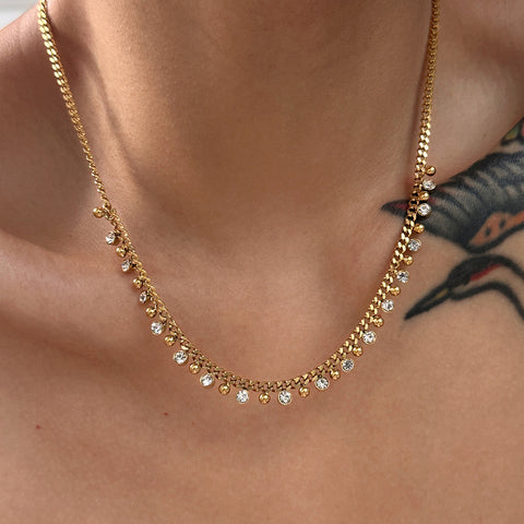 Gold Chain Necklace with Dainty Bead Accents