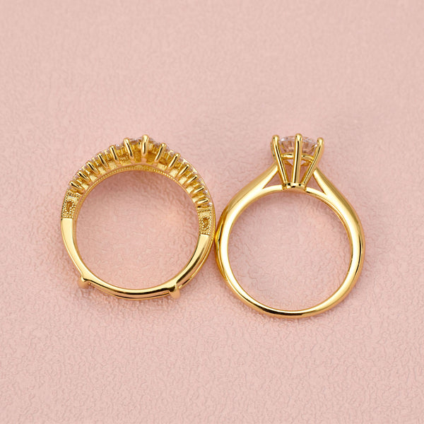 Women's Wedding Ring Set – 1.8 Carat Simulated Diamond, 14K Gold Plated