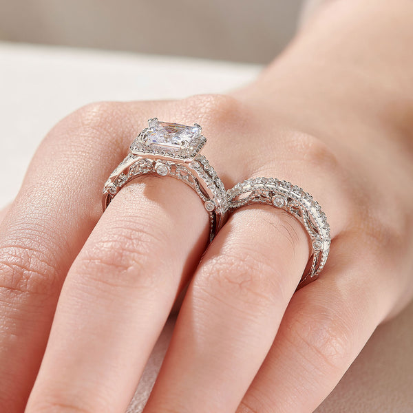 1.2 Carats Radiant Cut Eternity Sterling Silver Ring Set