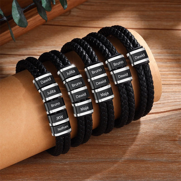 Personalized Men Braided Leather Bracelets with Custom Beads