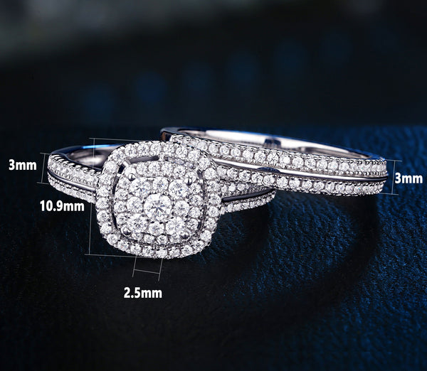 Princess Cut Sterling Silver Women’s Wedding Ring Set – Bridal Engagement Ring & Band