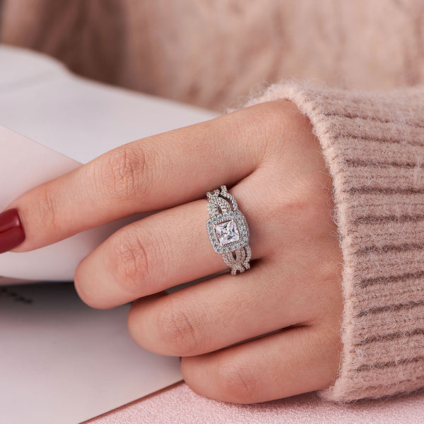 Princess Cut Sterling Silver Women's Wedding Ring Set