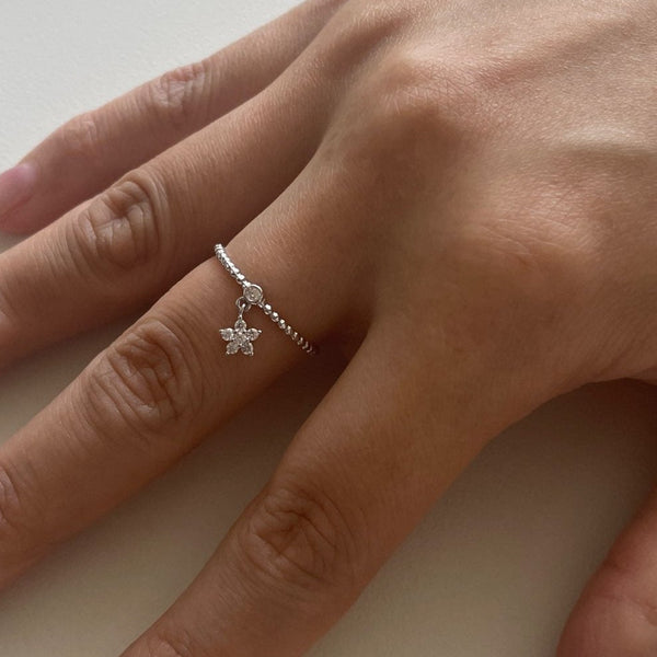 Sterling Silver Flower Charm Ring-S925