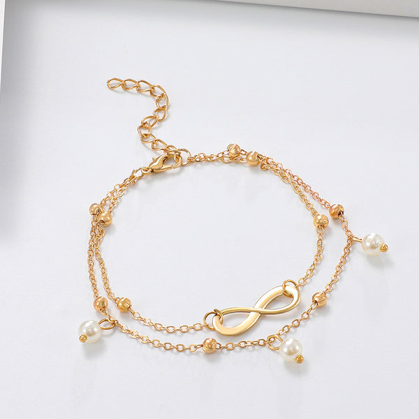 Pearl Infinity Double Layer Anklet – Gold & Silver