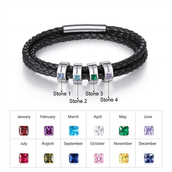 Personalized Dad Bracelet with Kids’ Names & Birthstones