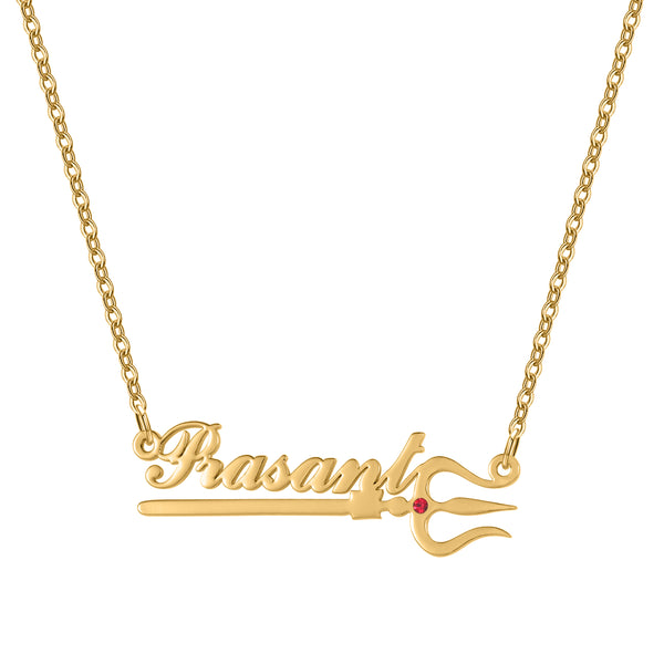 Custom Name Necklace with Trishul Symbol & Birthstone HNS Studio Canada 